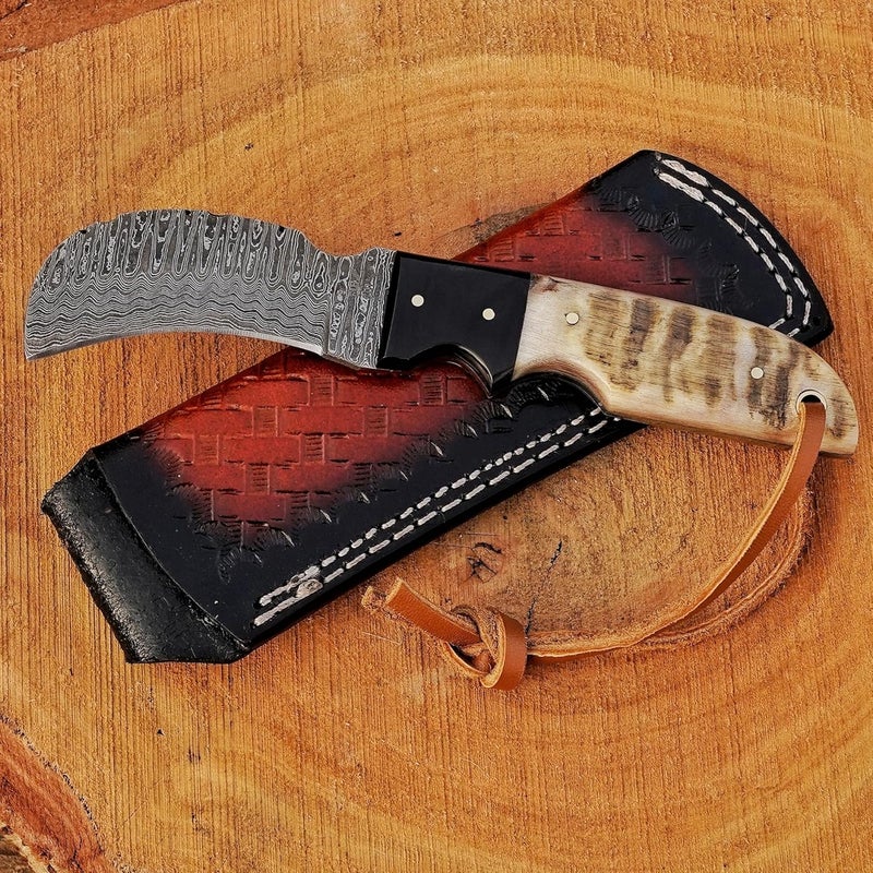 BE BREAK EDGE Handmade 1095 Steel Lineman’s Hawkbill knife with Leather sheath, Heavy Duty Utility Knife blade Electrician Wire Skinning knife for professional. - Image 4
